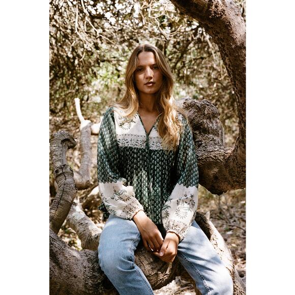 Daughters of India Rooh Long Sleeves Blouse in Pine Sz XS - Picture 1 of 12